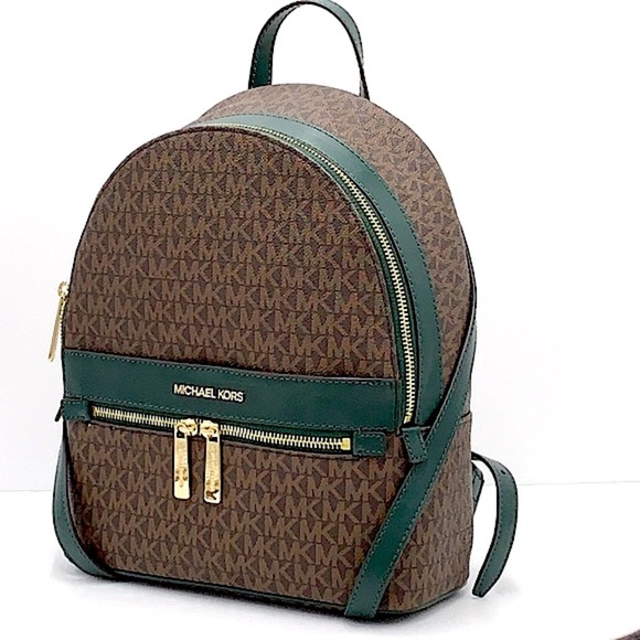 MICHAEL KORS KENLY MEDIUM BACKPACK Racing Green/ Brown signature color - Picture 2 of 16